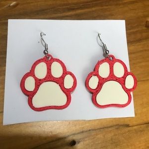 🎉Red & White Paw Print Earrings! 3D printed